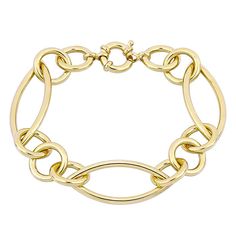 "Elevate any ensemble with the distinctive style of this Stella Grace fancy link bracelet. Elevate any ensemble with the distinctive style of this Stella Grace fancy link bracelet. Length: 8 in. Clasp: spring ring Metal: sterling silver Plating: 18k gold flash plated Finish: polished Packaging: boxed Size: 8"". Color: Multicolor. Gender: female. Age Group: adult. Material: Gold Over Sterling." Elegant Hallmarked Oval Link Jewelry, Elegant Hallmarked Chain Bracelet With Oval Links, Elegant Gold Bracelet With Oval Link And Polished Finish, Elegant Metal Chain Bracelet With Hallmark, Formal Metal Bracelet With Spring Ring Clasp, Elegant Hallmarked Metal Chain Bracelet, Elegant Charm Bracelet With Spring Ring Clasp, Elegant Gold Link Bracelet With Polished Finish, Elegant Yellow Gold Sterling Silver Bracelet With Oval Link