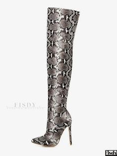 Fisdy - High-End Womens Thigh-High Boots with Sophisticated Snake Print, Pointed Toe, and Elegant Stiletto Heel Design Stiletto Heel Boots, Thigh High Stiletto Boots, Pattern Snake, Bright Heels, Womens Thigh High Boots, High Fashion Women, Stiletto Boots, Boot Print, Estilo Chic