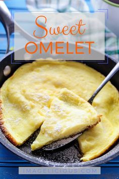 an omelet in a skillet with the words sweet omelet above it