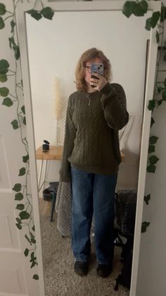 outfit aesthetic fit check fall october november scandinavia copenhagen brandy melville oversized green cable knit crew sweater baggy low rise dark wash hollisyer jean dr doc marten boots Brandy Girl Outfits, Aesthetic Fit Check, Brandy Girl, Doc Marten Boots, Doc Marten Boot, Aesthetic Fit, Fall October, Doc Marten, Aesthetic Fits