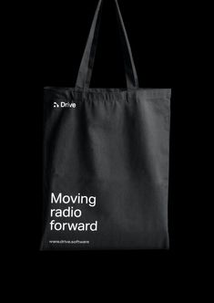 a black bag with the words moving radio forward on it