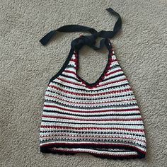 In Great Condition, Never Worn, New Without Tags Halter Top Red White And Blue Crochet Casual Red Halter Neck Crop Top, Casual Red Halter Neck Top, Casual Red Halter Top For Vacation, Casual Multicolor Cotton Halter Top, Red White And Blue Crochet, White And Blue Crochet, Acrylic Yarn Crochet, Red Crochet Top, Madison Brown