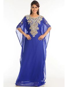 Modern Royal Blue Georgette Hand Zari Embroidery Farasha Farasha, Silver, Georgette, Handmade, Royal Blue, Blue, Kaftans, XS, S, M, L, XL, 2XL, 3XL, 4XL, 5XL, 6XL, 7XL:Arabic Attire Islamic Clothing Women, Gray Gown, Dubai Kaftan Dress, Georgette Kaftan, Grey Gown, Kaftan Gown, Zari Embroidery, Kaftan Style, Islamic Clothing