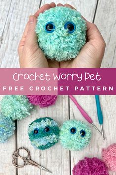 the crochet worry pet is made with yarn