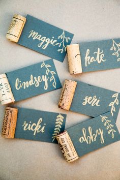 four wine corks that are sitting on a table