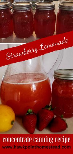 strawberry lemonade recipe in mason jars with strawberries and lemons