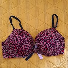 Brand New With Tags! Victoria’s Secret Push-Up Bra. Leopard/Cheetah-Print In Cotton Candy Pink, Neon Pink, Hot Pink/Magenta, And Black. Soft, Sleek, Sexy Material. Hook Closure In Back. Brand New With Tags, Never Worn. Retail Price $52.50. Women's Size 36c. My Home Is Smoke-Free And Dog-Friendly. 2000s Stuff, Leopard Print Bra, Pink Cheetah Print, Womens Lingerie, Printed Bras, Pink Cheetah, Sleep Wear, Victoria Secret Lingerie, Pink Cotton Candy