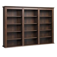 the bookcase is made from wood and has four shelves on one side, with three doors