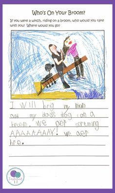 a child's handwriting with an image of a person on a plane and the words who