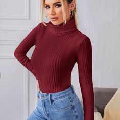 Brand New Size Medium Purple Ribbed Top, Trendy Purple Turtleneck Top, Casual Purple Turtleneck Tops, Burgundy Turtleneck, Long Sleeve Tees, Turtle Neck, Womens Tops, Tops & Tees, Size Medium