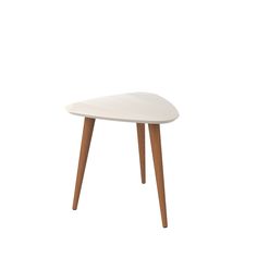 a small white table with wooden legs on a white background and an image of the top