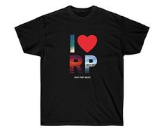 a black t - shirt with the words i love r p and a red heart