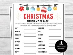 printable christmas wish list for kids with ornaments and snowflakes on the clothes line