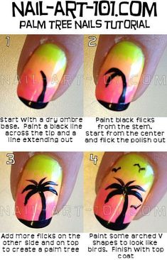 Palm Tree Nail Art, Tree Nail Art, Palm Tree Nails, Nail Art Tutorials, Tropical Nails, Tree Nails, Vacation Nails