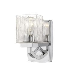 a chrome and glass wall light with two lights on each side, in an elegant style