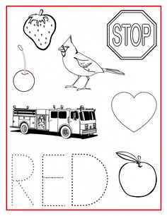 the letter r is for fire truck coloring page with pictures and words to color in