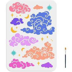 clouds and stars stickers on a white background