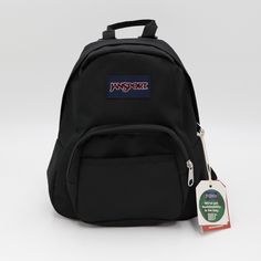 JanSport Half Pint Mini Backpack Black 625 Cubic Inches NWT •Made in Vietnam •100% Polyester Black Jansport Backpacks, Black Jansport, Mochila Jansport, Half Pint, Jansport Backpack, Small Backpack, Plain Tshirt, Classic Sneakers, Black Bag