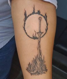 Soulsbourne Art, Dark Souls Tattoo Ideas, Bonfire Tattoo, Elden Ring Tattoo, Experience Tattoo, Dark Souls Tattoo, Video Game Tattoos, Like Tattoos, Hard Tattoos