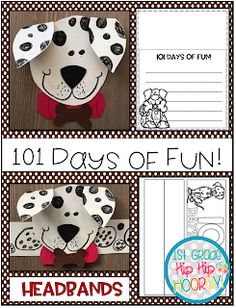 the 101 days of fun printable book for kids with pictures of dogs on them