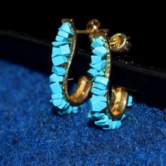 Gemstone Hoop Earrings, Turquoise Stones, Blue Turquoise, Ebay Seller, Turquoise Stone, Earrings Jewelry, Turquoise Blue, Christening, Women Girl