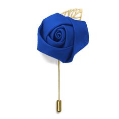 Complete his wedding day look with this horizon blue flower lapel pin. These lapel pins are a budget-friendly alternative to the boutonnière. The floral puff is made from the same material as our premium ties and is accented with a gold-tone leaf. It secures to his jacket, vest or suspenders with a metal pin. Product Features • Puff measures just under 2"• Gold-tone pin• Color is horizon blue• Made from 100% Polyester Mircofiber• Imported Gold Flower Lapel Pin For Formal Occasions, Purple Flower Brooch For Formal Occasions, Elegant Lavender Flower Brooch, Elegant Lavender Wedding Brooches, Boutonniere Alternative, Hijab Accessories, Dark Blue Flowers, Flower Lapel, Navy Blue Flowers