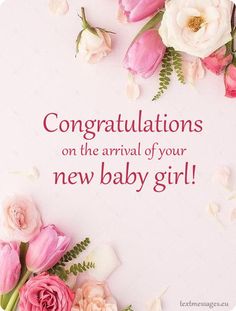 congratulations on the arrival of your new baby girl with pink roses and white peonies