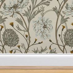 an image of a wallpaper with flowers on the side and white trim around it