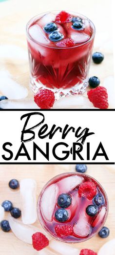 berry sangria in a glass with ice and berries