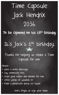 a chalkboard birthday card with the message time capsule jack hendix