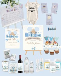 a baby shower is shown with items for it's birth