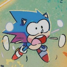 an image of a cartoon character that is in the air with his mouth open and tongue out