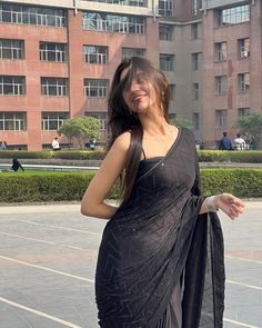 Black Saree For Farewell Party, Black Farewell Saree, Black Sarees For Farewell, Farewell Sarees Black, Black Saree Farewell, Black Saree For Farewell, Farewell Party Dress, Farewell Looks, Sarees For Farewell Party