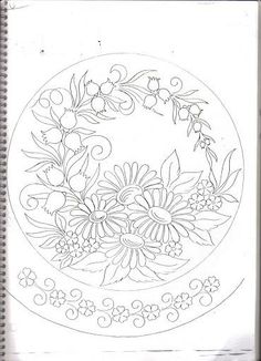 a drawing of flowers and leaves in a circle