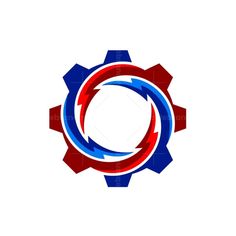 a red, white and blue gear logo with the letter c in it's center