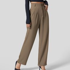 Petite Length. 95% Polyester, 5% Elastaine. Elastic Back Pants, Double Button, Zip Closure. Straight Legs. Pocket Storage, Casual Chique, Work Suits, Leg Work, Marken Logo, Suit Pants, Bottom Clothes, Straight Pants, Work Pants