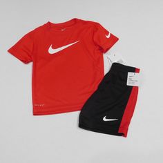 New With Tags, Boys 2pc Nike Shirt And Shorts Set In A Size 4. Grey Tracksuit, Shirt And Shorts Set, Cheer Outfits, Adidas Track Suit, Nike Shirt, Cape Jacket, Shirt And Shorts, Nike Boy, Dri Fit Shirt