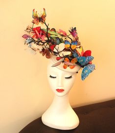 Multicolour Butterflies Headpiece Butterfly Fascinator Wedding Fascinator Colourful Branches Nature Inspired Fauna Headwear Ivory Hat - Etsy UK Butterfly Headpiece, Ivory Hat, Pretty Hats, Dark And Twisted, Wedding Fascinators, Gcse Art, Beautiful Hats, Base Colour, Fascinator