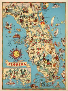 a map of florida with all the major cities and towns on it's sides