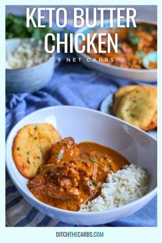 The easiest and tastiest keto butter chicken is served over cauliflower rice with a side of keto naan bread for the perfect weeknight meal. Thinlicious Recipes, Butter Chicken Keto, Keto Naan Bread, Chicken Crisps, Ditch The Carbs, Chicken Keto