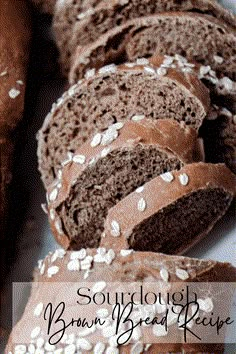 some brown bread is cut in half and sitting on a plate with the words, soulgluish brown bread recipe