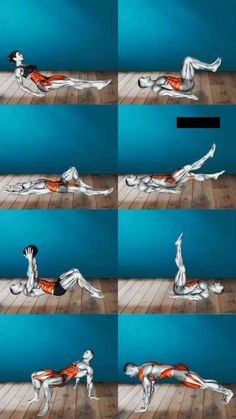 a woman doing yoga poses on the floor