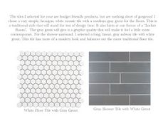 an article about the different materials used in this tile project, including gray and white tiles