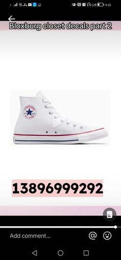 Bloxburg Shoe Decal Codes, Bloxburg Decals Codes, Luxury Makeup, Converse Shoes, Converse, Coding