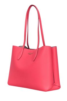 Spice up your summer wardrobe with this Kate Spade tote bag! Made with bright coral pink pebbled leather and a saffiano leather lining, this bag is perfect for the office or a warm weather adventure. The top hook closure adds a unique touch to this summer staple. 100% Pebbled Leather exterior 100% Saffiano Leather interior Top hook closure detail Logo front Come with a dust bag Height 11" Width 14.5" Depth 5.5" Strap drop 11.5" Kate Spade Saffiano Leather Bags, Kate Spade Saffiano Leather Shopping Bag, Classic Pink Saffiano Leather Bags, Saffiano Leather Satchel Bag For Shopping, Pink Top Handle Bag With Textured Leather, Pink Textured Leather Top Handle Bag, Pink Saffiano Leather Shoulder Bag For Travel, Pink Textured Leather Shoulder Bag For Travel, Saffiano Leather Shopping Bag With Removable Pouch