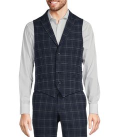 From Murano&#x2C; this vest features:Plaid patternShawl collar4-button closureLower patch pocketsPolyester/rayon/spandex blendDry cleanImported. Plaid Suit, Suit Separates, Dillard's, Shawl Collar, Modern Man, Plaid Pattern, Mens Suits, Shawl, Blue Color