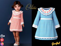 the doll is wearing a striped dress and white shoes