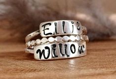 Stackable Name Rings - Sterling Silver - Name Rings - Personalized Ring for women - Ring for Mom and Adjustable White Rings For Birthday, Adjustable Nickel-free Rings For Birthday, Name Rings Personalized, Tsavorite Engagement Ring, Stackable Name Rings, Ring For Mom, Tsavorite Ring, Morganite Engagement Ring Rose Gold, Twig Engagement Ring