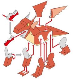 the diagram shows how to make a paper dragon