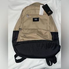 Brand New Vans Black/Tan Book Bag Vans Rectangular Bag For Everyday, Vans Rectangular Bag For Daily Use, Vans Casual Bags For Daily Use, Vans Casual Everyday Bags, Casual Vans Bags For Daily Use, Casual Everyday Vans Bag, Vans Everyday Backpack, Black Vans Travel Bag, Vans Black Backpack For Travel